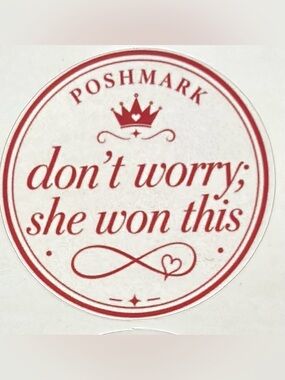 50 Poshmark 'Don't Worry; She Won This' Round Sticker Sheet - Red Text on White